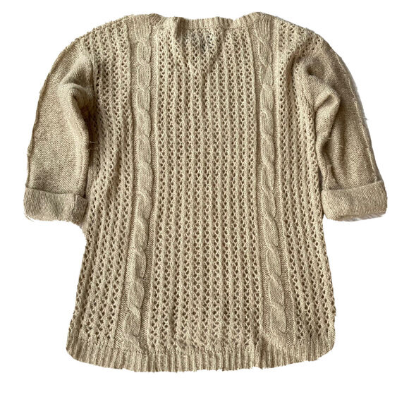 JJ Basics Sweater Sz L Cuffed Sleeves Open Knit Oatmeal Color Nordstrom Casual - Picture 6 of 9
